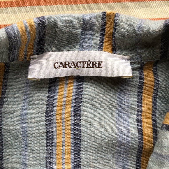Caractere Striped Linen Button Up Cropped Made in Italy Blue Orange Small - Picture 7 of 10